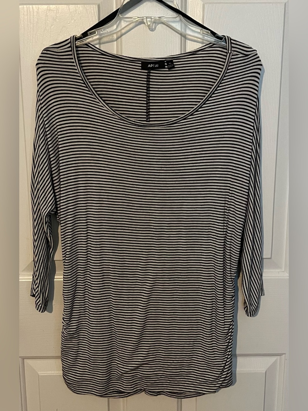 Apt. 9 Black & White Striped Ruched 3/4 Sleeve Top - Size XL